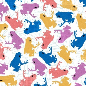 Minimalist Frogs in Blue Gold Purple Pink on White