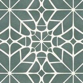Cheery + Textured Mosaic Star Flower Tiles in Jade Green + Off White