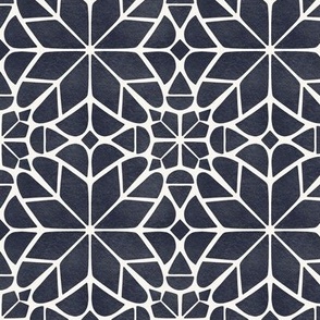 Cheery + Textured Mosaic Star Flower Tiles in Navy Blue + Off White