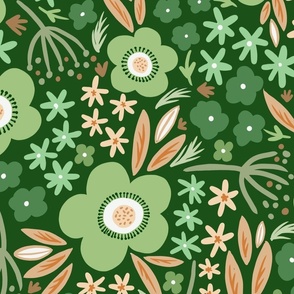 floral fun green wallpaper scale