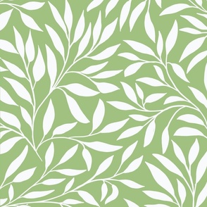 leaf fiesta white on sage green wallpaper scale