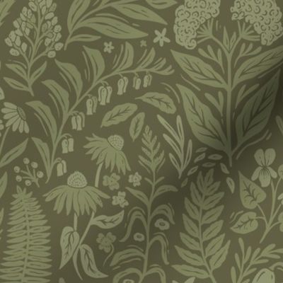 Forest Floor Flora - earthy green block print - medium