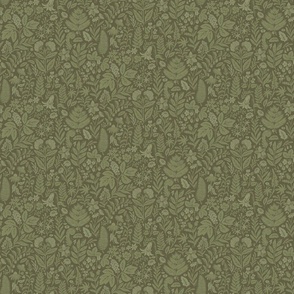 Forest Floor Flora - earthy green block print - small