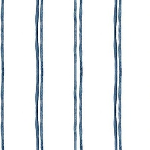 Thin indigo blue double pin stripes / watercolor / small