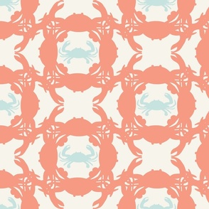 Geometric crabs with blue and salmon