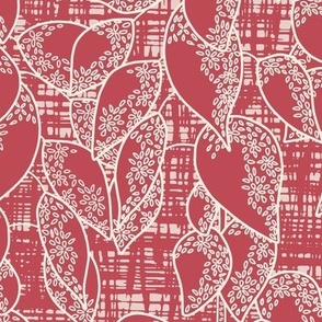 Cream and Pink Leaf Vine Cutout on a Woodcut Background