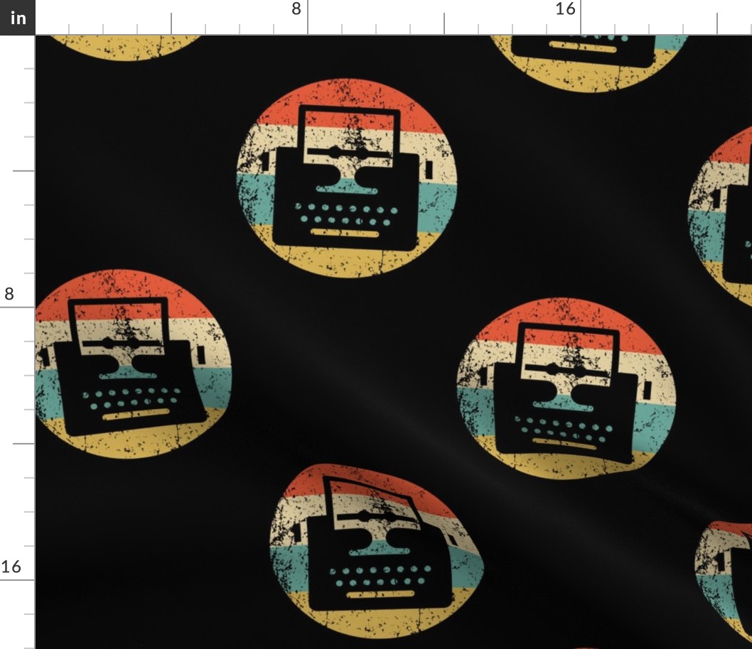 Retro Typewriter Writer Icon Repeating Pattern Black