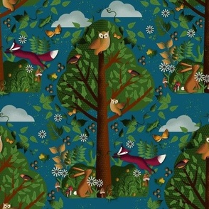 Woodland whimsy / forest biome /  teal / medium