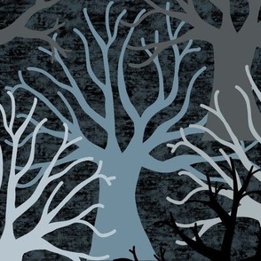Winter Tree Forest Silhouettes on Dark Background