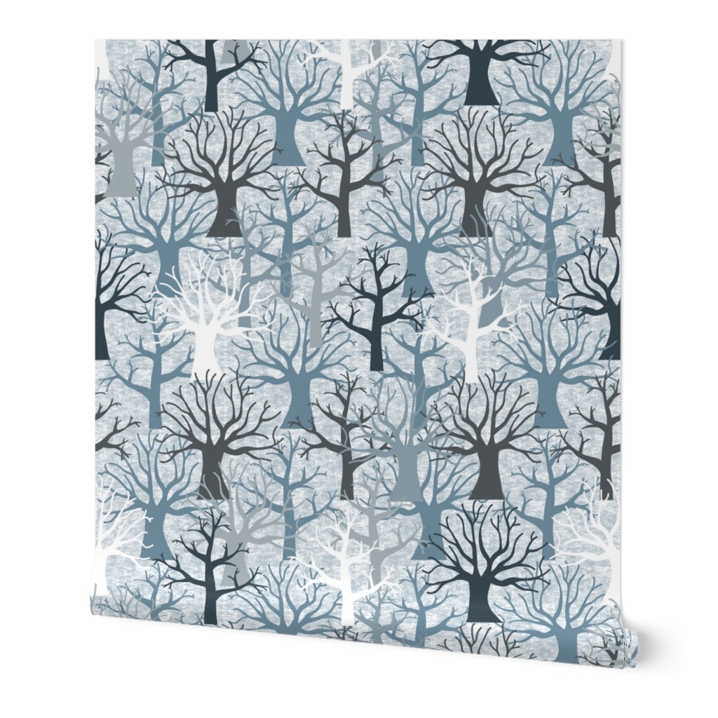 Winter Tree Forest Silhouettes on Light Background