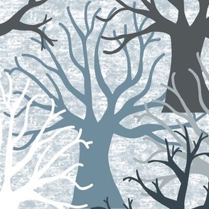Winter Tree Forest Silhouettes on Light Background