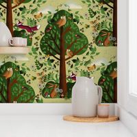 Woodland whimsy / forest biome / owl/ fox / pale yellow