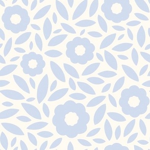 Ditsy Daisies: Modern Whimsical Flowers and Leaves Pattern in Soft Pastel Blue