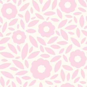 Ditsy Daisies: Modern Whimsical Flowers and Leaves Pattern in Soft Pastel Pink