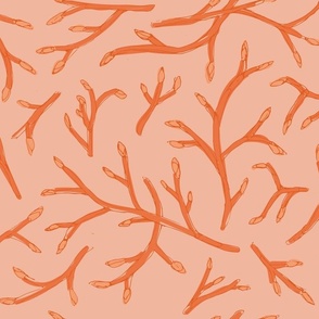 Buds on branches in warm colors / peach / classic design