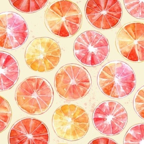 Sliced Grapefruit Watercolor on Ivory