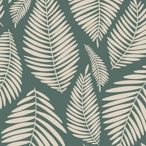 Tropical Minimalist Palm Leaves in Beige + Jade Green