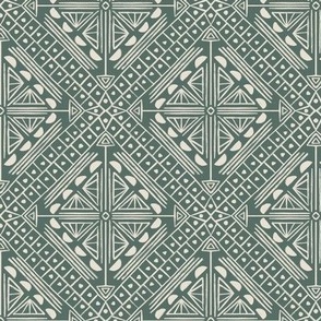 Geometric Sketched Boho Tiles in Off White + Jade Green