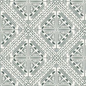 Geometric Sketched Boho Tiles in Jade Green + Off White
