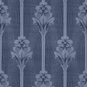 1905 Vintage Art Nouveau Contoured Floral in Prussian Blue - Coordinate