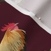 Hen & Rooster  - Burgundy Red