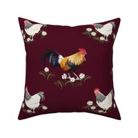 Hen & Rooster  - Burgundy Red