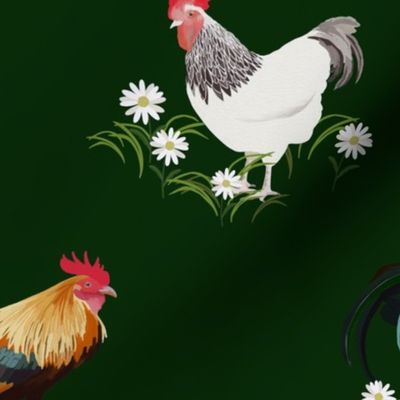 Hen & Rooster - Dark Green