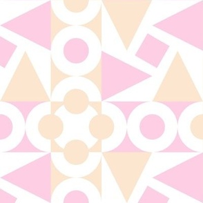 modern graphic pastel circles triangles geometric large tile cheater quilt baby girl nursery bedding light peach pink white kitchen wallpaper