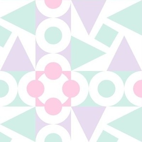 modern graphic pastel circles triangles geometric large tile cheater quilt baby girl nursery bedding light pink lavender aqua white kitchen wallpaper