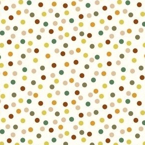 Autumn colored polka dots on an off-white  background. Medium sized pattern for quilting projects