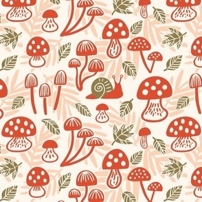 Small Little Mushies Forest in Pink Peach and Red 