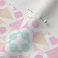 modern graphic pastel circles triangles geometric small tile cheater quilt baby girl nursery bedding light peach pink aqua white kitchen wallpaper