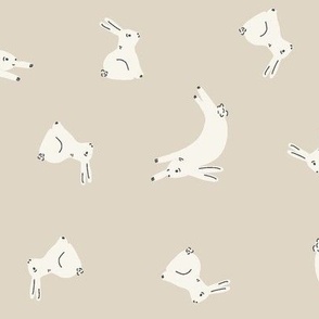 boho bunnies off white on beige - easter rabbits