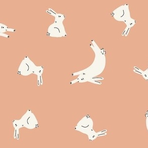 boho bunnies off white on peach - easter rabbits