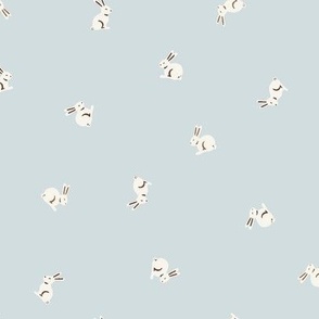 tiny tossed bunnies - light blue - easter rabbits