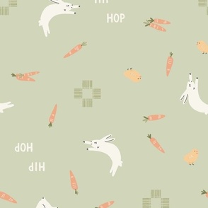 easter hip hop rabbits and carrots - light green