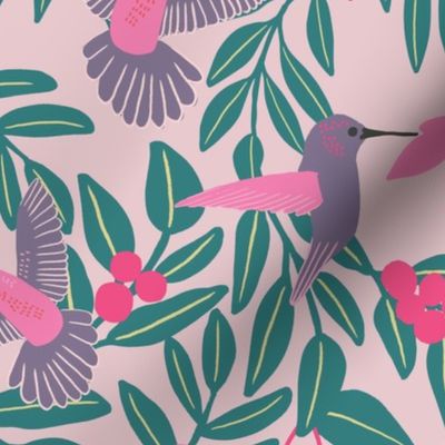 Large Forest Humming Birds - Baby Pink