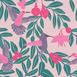 Large Forest Humming Birds - Baby Pink