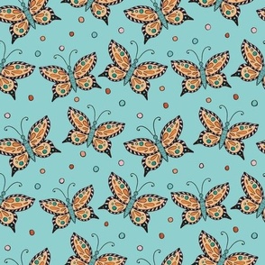 Colorful Butterflies and Dots on Light Aqua Blue