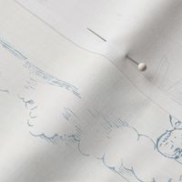 Horizontal Winnie-the-Pooh Toile in Blue on Cream, Classic Storybook Nursery