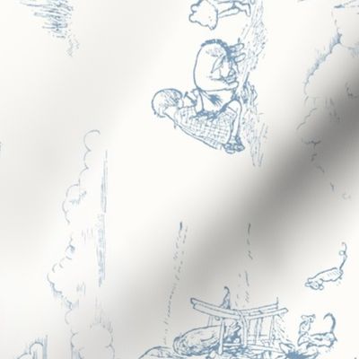 Horizontal Winnie-the-Pooh Toile in Blue on Cream, Classic Storybook Nursery