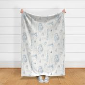 Horizontal Winnie-the-Pooh Toile in Blue on Cream, Classic Storybook Nursery