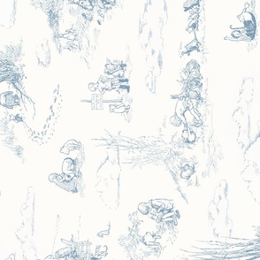 Horizontal Winnie-the-Pooh Toile in Blue on Cream, Classic Storybook Nursery