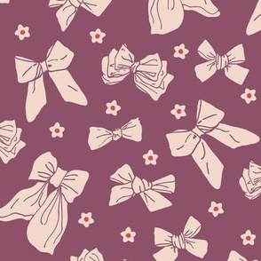 M | Bow Ribbons and Cute Ditsy Daisy Flowers in Girly Soft Pink on Violet Quartz Purple