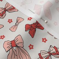 Small Ribbon Bows and Cute Ditsy Daisy Flowers in Valentine Red, Girly Peach Melba and Baby Soft Pink