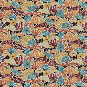 Groovy Forest Foliage: A Modern Abstract Floral and Leaf Pattern // small // brown, orange, green, blue