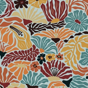 Groovy Forest Foliage: A Modern Abstract Floral and Leaf Pattern // large // brown, orange, green, blue