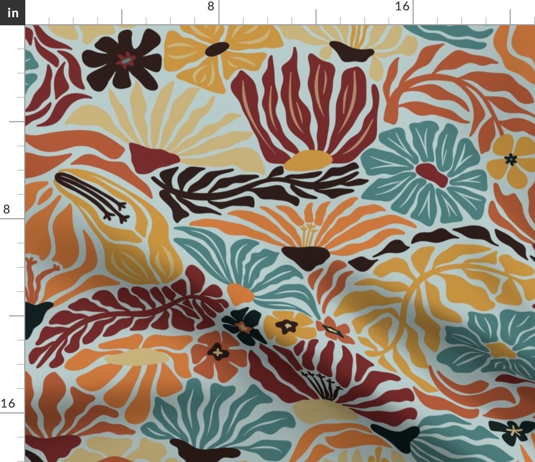 Groovy Forest Foliage: A Modern Abstract Floral and Leaf Pattern // large // brown, orange, green, blue