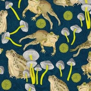 Medium Leap Frog ★ Hoppy Toads in Mushrooms on Deep Blue