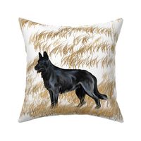 Black German Shepherd Dog on Frostbitten Grass for Pillow